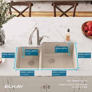Elkay Quartz Classic ELGOU3321LBQ0 Bisque Offset 40/60 Double Bowl Undermount Sink