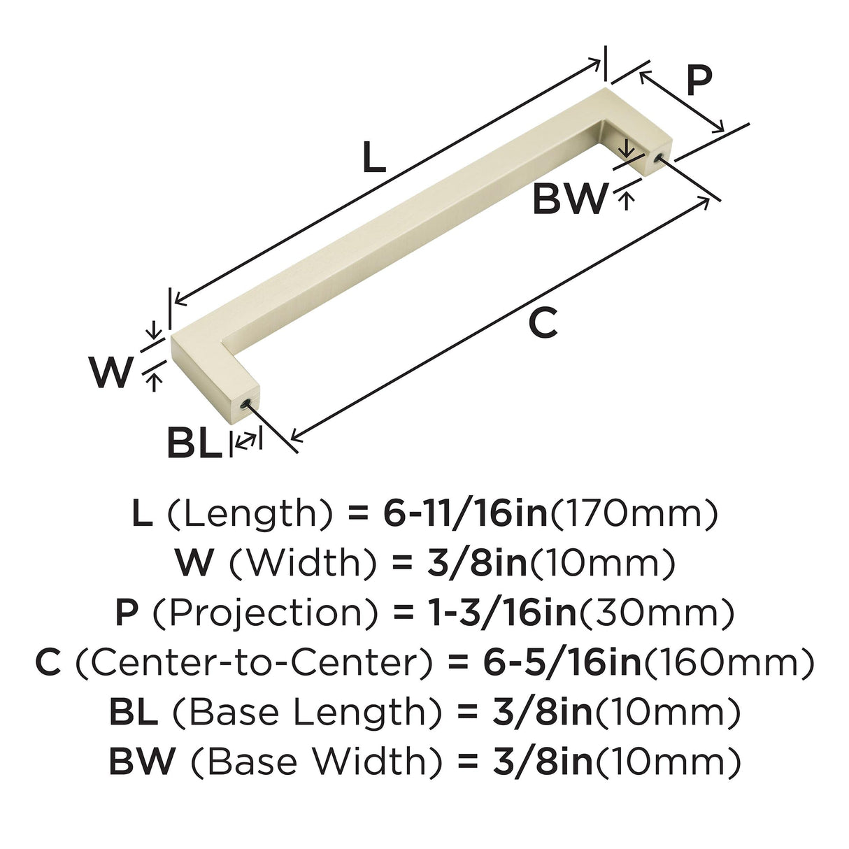 Amerock Cabinet Pull Golden Champagne 6-5/16 inch (160 mm) Center to Center Monument 1 Pack Drawer Pull Drawer Handle Cabinet Hardware