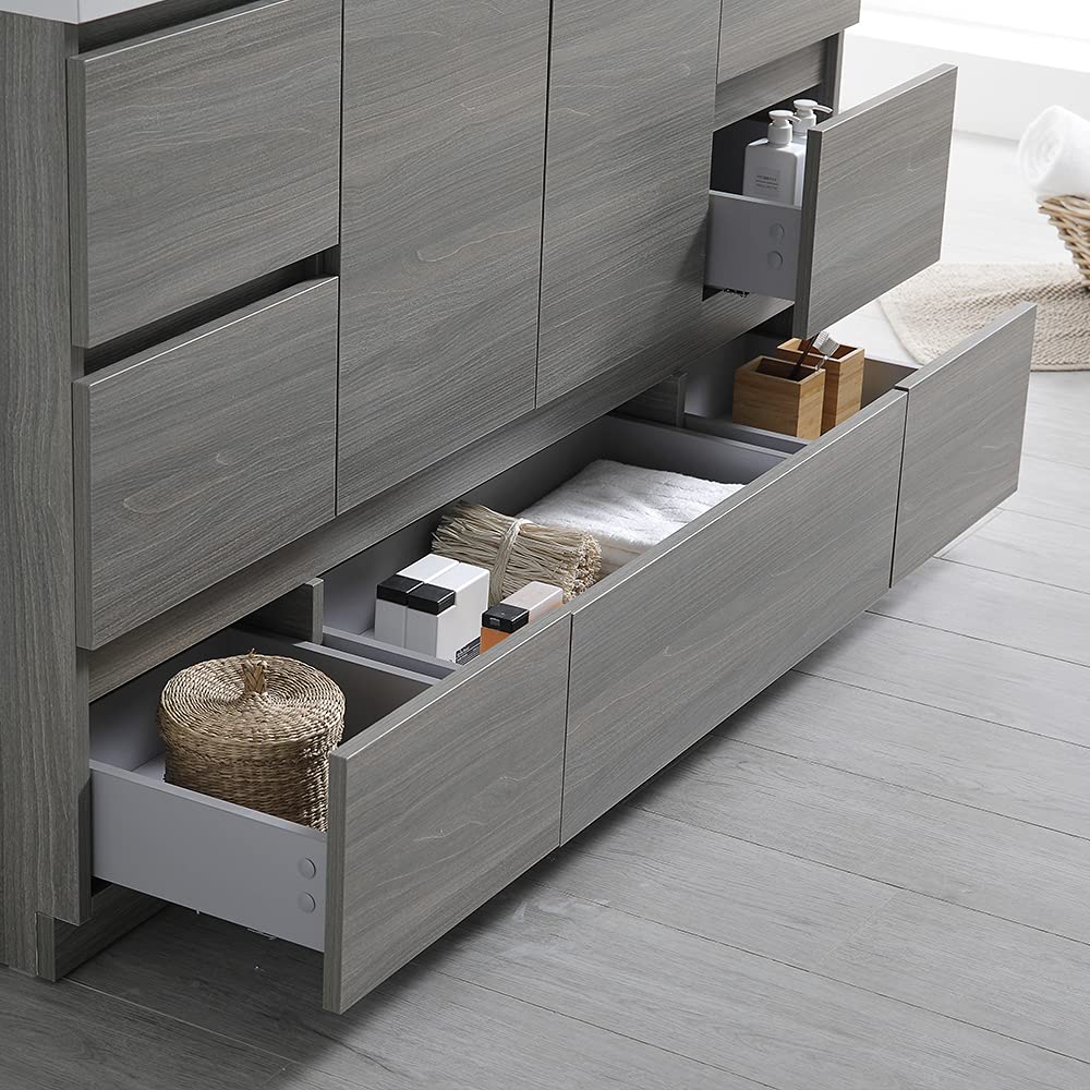 Fresca FVN9360MGO-S Fresca Lazzaro 60" Gray Wood Free Standing Single Sink Modern Bathroom Vanity w/ Medicine Cabinet