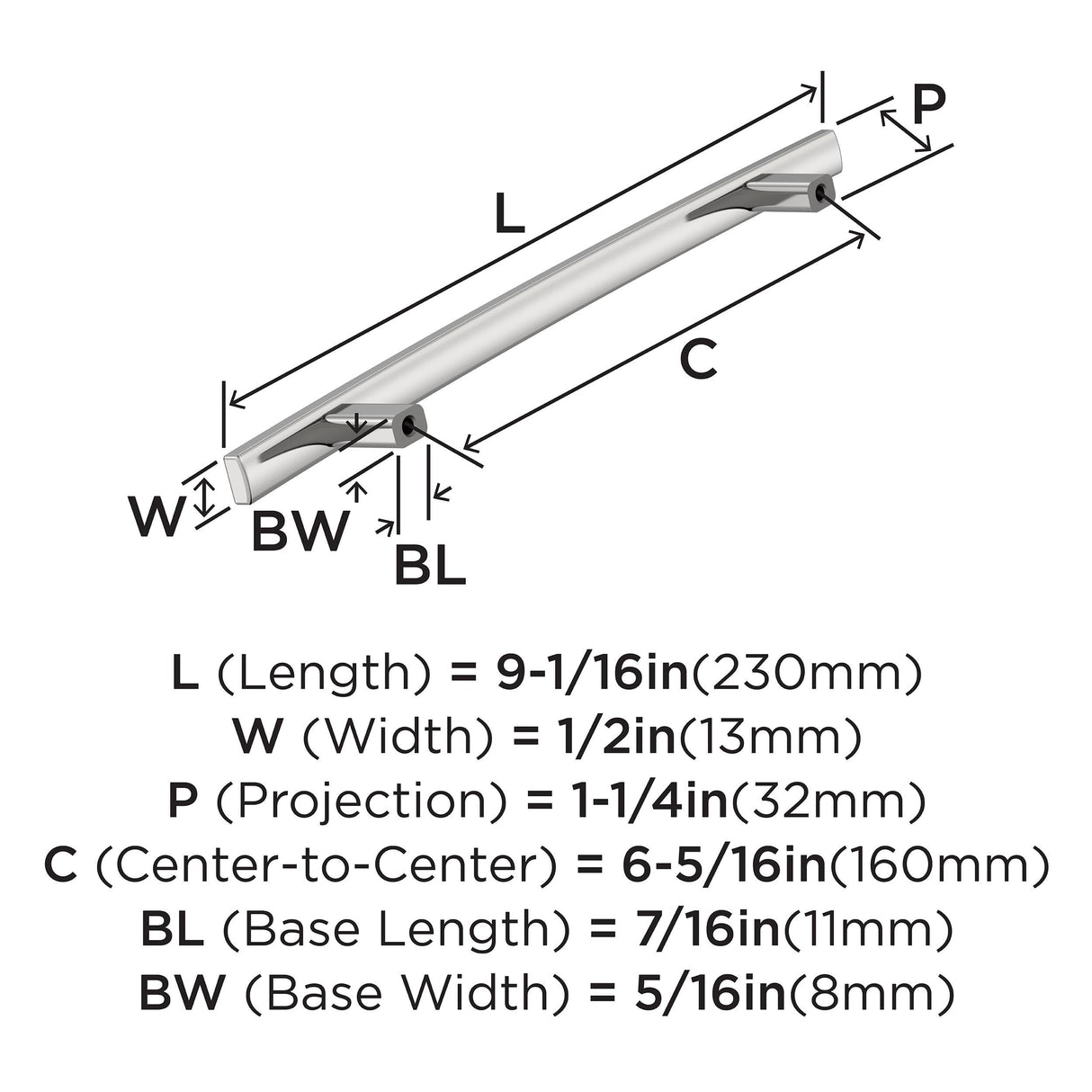 Amerock BP2620426 Polished Chrome Cabinet Pull 6-5/16 inch (160mm) Center-to-Center Cabinet Hardware Cyprus Furniture Hardware Drawer Pull