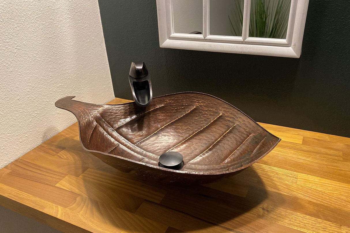 Premier Copper Products PVLFDB 21.25-Inch Leaf Vessel Hammered Copper Sink