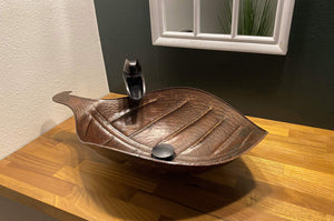 Premier Copper Products PVLFDB 21.25-Inch Leaf Vessel Hammered Copper Sink