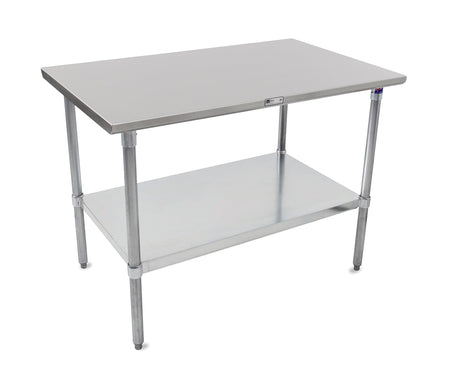 John Boos ST6-3660GSK Stallion Stainless Steel Flat Top Work Table with Adjustable Glavanized Lower Shelf and Legs, 60" Length x 36" Width