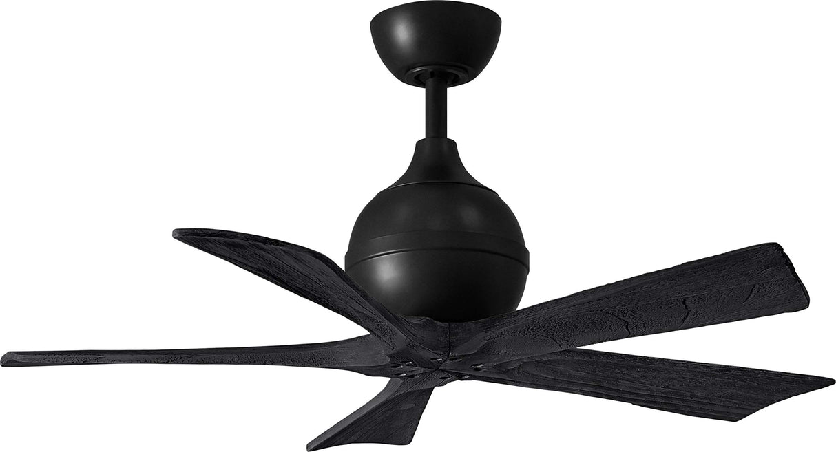 Matthews Fan IR5-BK-BK-42 Irene-5 five-blade paddle fan in Matte Black finish with 42" solid matte black wood blades.