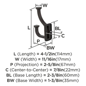 Amerock H37007ORB Alder Double Prong Decorative Wall Hook Oil Rubbed Bronze Hook for Coats, Hats, Backpacks, Bags Hooks for Bathroom, Bedroom, Closet, Entryway, Laundry Room, Office