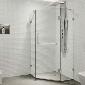 VIGO VG6062CHCL36 34.13" -34.13" W -73.38" H Frameless Hinged Neo-angle Shower Enclosure with Clear 0.38" Tempered Glass and Stainless Steel Hardware in Chrome Finish with Reversible Handle