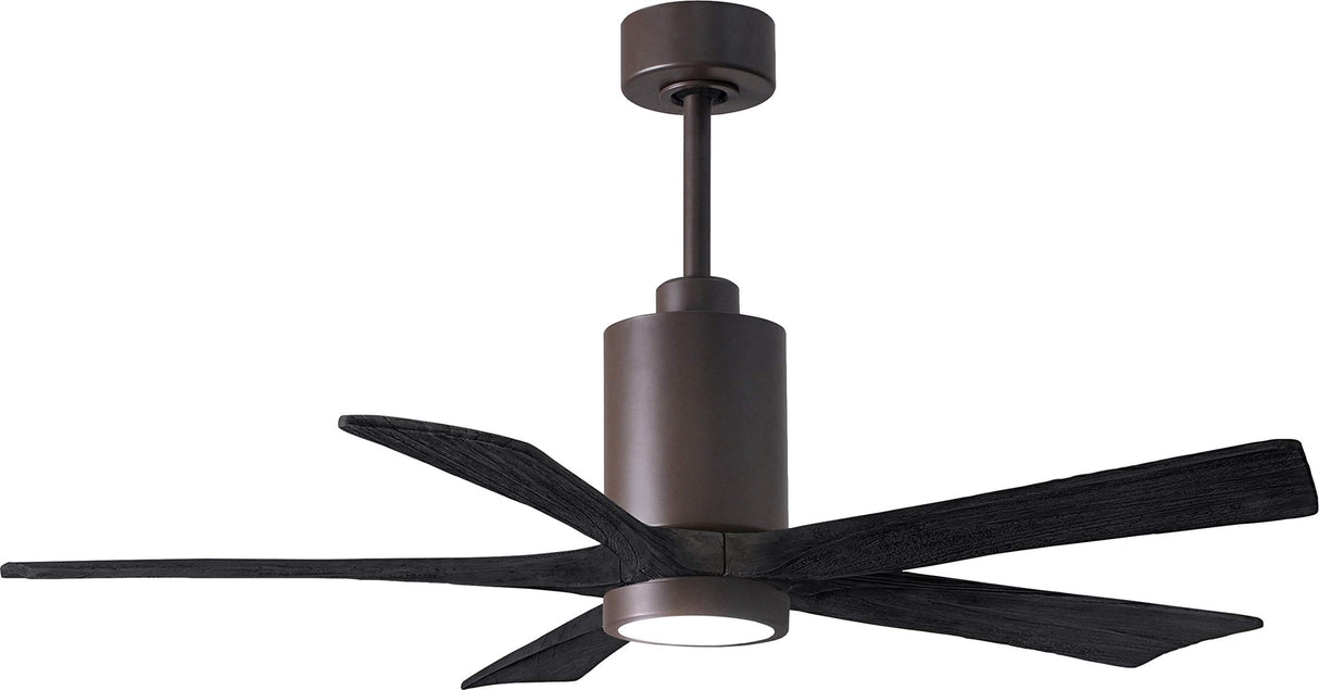 Matthews Fan PA5-TB-BK-52 Patricia-5 five-blade ceiling fan in Textured Bronze finish with 52” solid matte black wood blades and dimmable LED light kit 