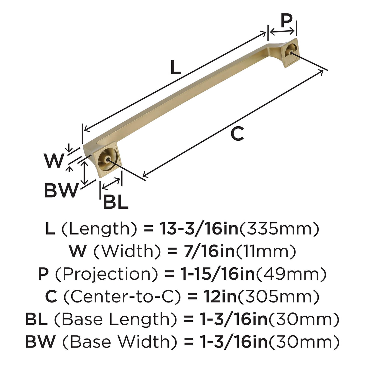 Amerock Appliance Pull Golden Champagne 12 inch (305 mm) Center to Center Mulholland 1 Pack Drawer Pull Drawer Handle Cabinet Hardware