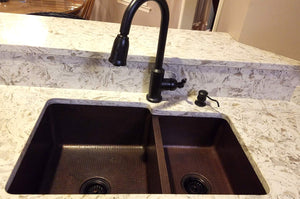Premier Copper Products K60DB33229 33-Inch Hammered Copper Kitchen 60/40 Double Basin Sink, Oil Rubbed Bronze