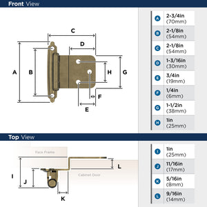 Amerock Cabinet Hinge 3/8 inch (10 mm) Inset Hinge Burnished Brass 2 Pack Self-Closing Hinge Face Mount Hinge Cabinet Door Hinge