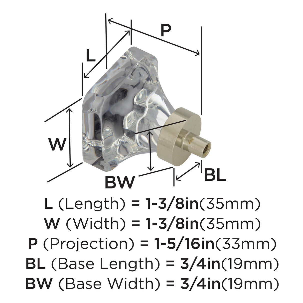 Amerock Cabinet Knob Clear/Polished Nickel 1-3/8 inch (35 mm) Length Glacio 1 Pack Drawer Knob Cabinet Hardware