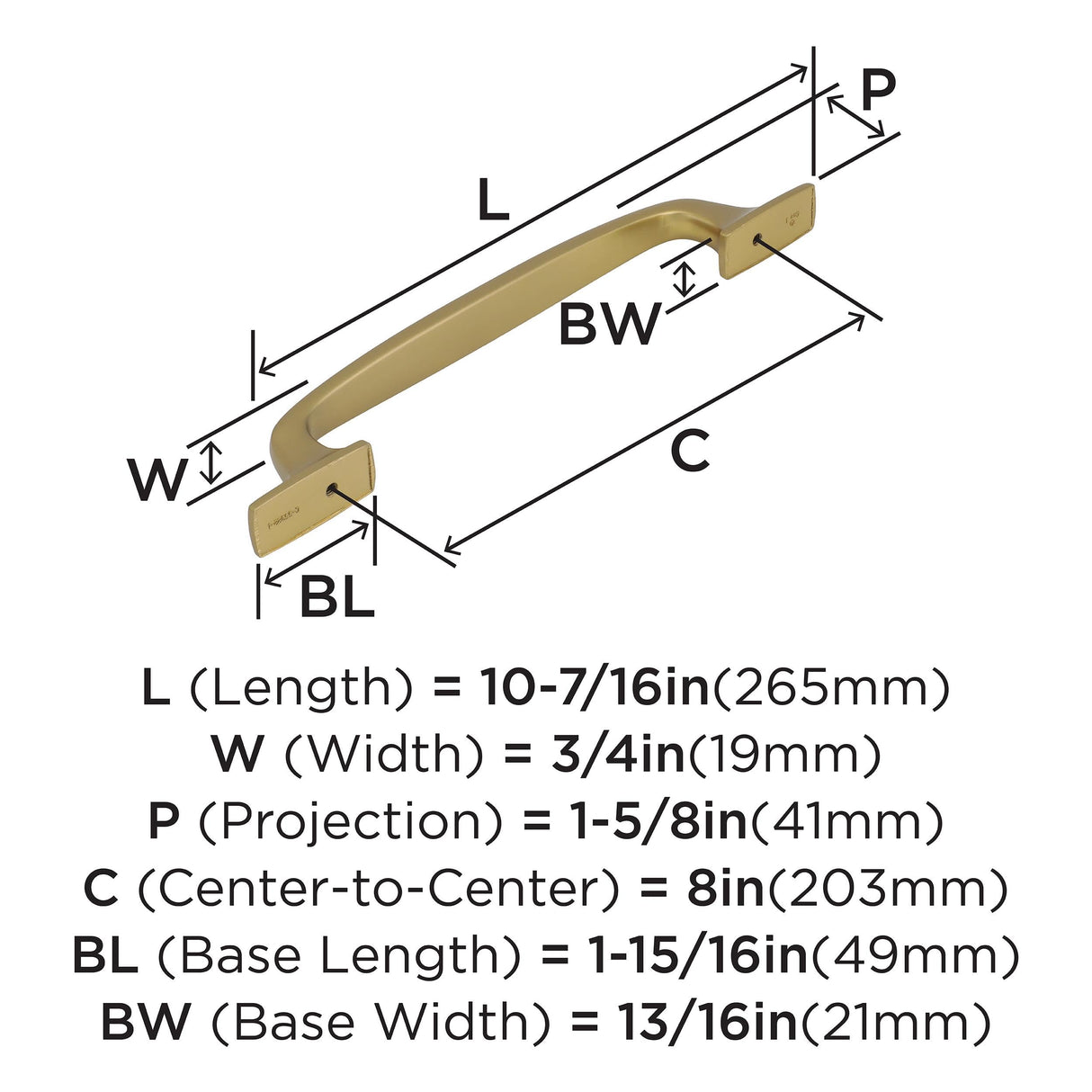 Amerock Appliance Pull Golden Champagne 8 inch (203 mm) Center to Center Highland Ridge 1 Pack Drawer Pull Drawer Handle Cabinet Hardware