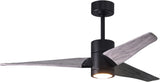 Matthews Fan SJ-BK-BW-52 Super Janet three-blade ceiling fan in Matte Black finish with 52” solid barn wood tone blades and dimmable LED light kit 