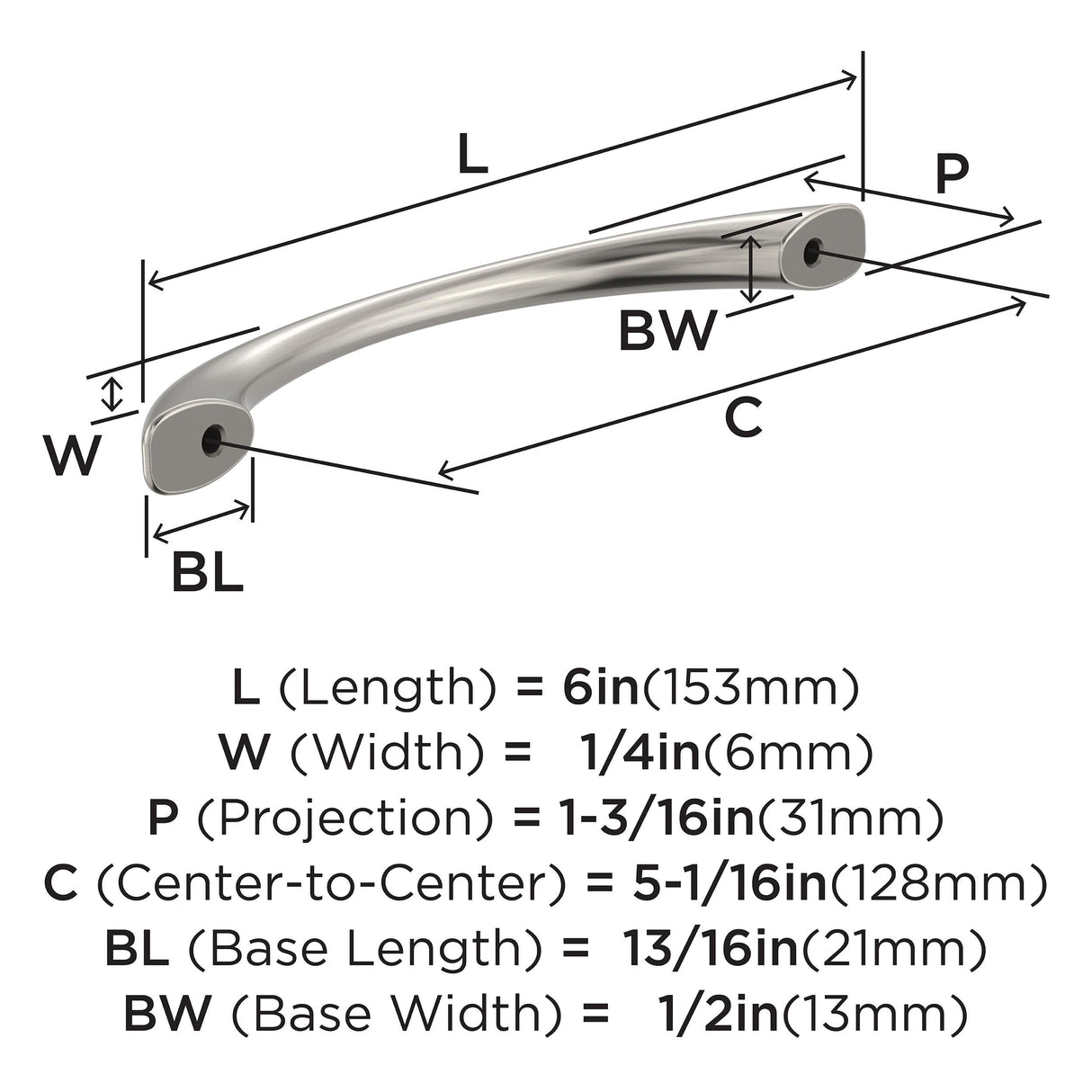 Amerock BP37231G10 Satin Nickel Cabinet Pull 5-1/16 inch (128mm) Center-to-Center Cabinet Hardware Vaile Furniture Hardware Drawer Pull