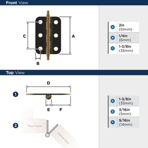 Amerock Cabinet Hinge 2-11/16 inch (68 mm) Length Hinge Antique Brass 2 Pack Non Self-Closing Hinge Butt Hinge Cabinet Door Hinge