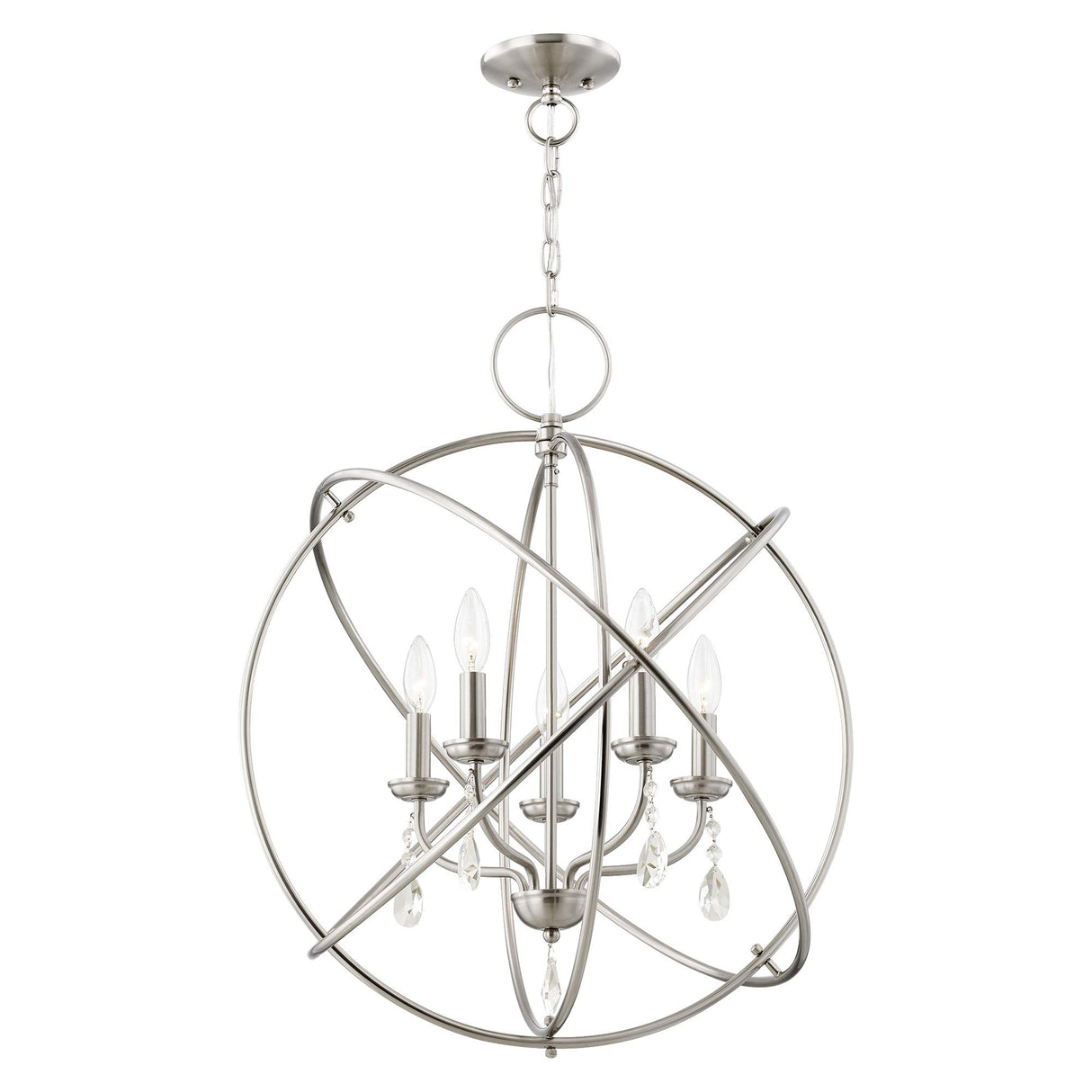 Livex Lighting 40905-91 Aria Collection Chandelier with 5 Arms and Dangling Crystals, Brushed Nickel