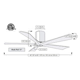 Matthews Fan IR5H-BK-MWH-42 Irene-5H five-blade flush mount paddle fan in Matte Black finish with 42” solid matte white wood blades. 