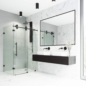 VIGO VG6051MBCL48 34.63" -34.63" W -73.75" H Frameless Sliding Rectangle Shower Enclosure with Clear 0.38" Tempered Glass and Stainless Steel Hardware in Matte Black Finish with Reversible Handle