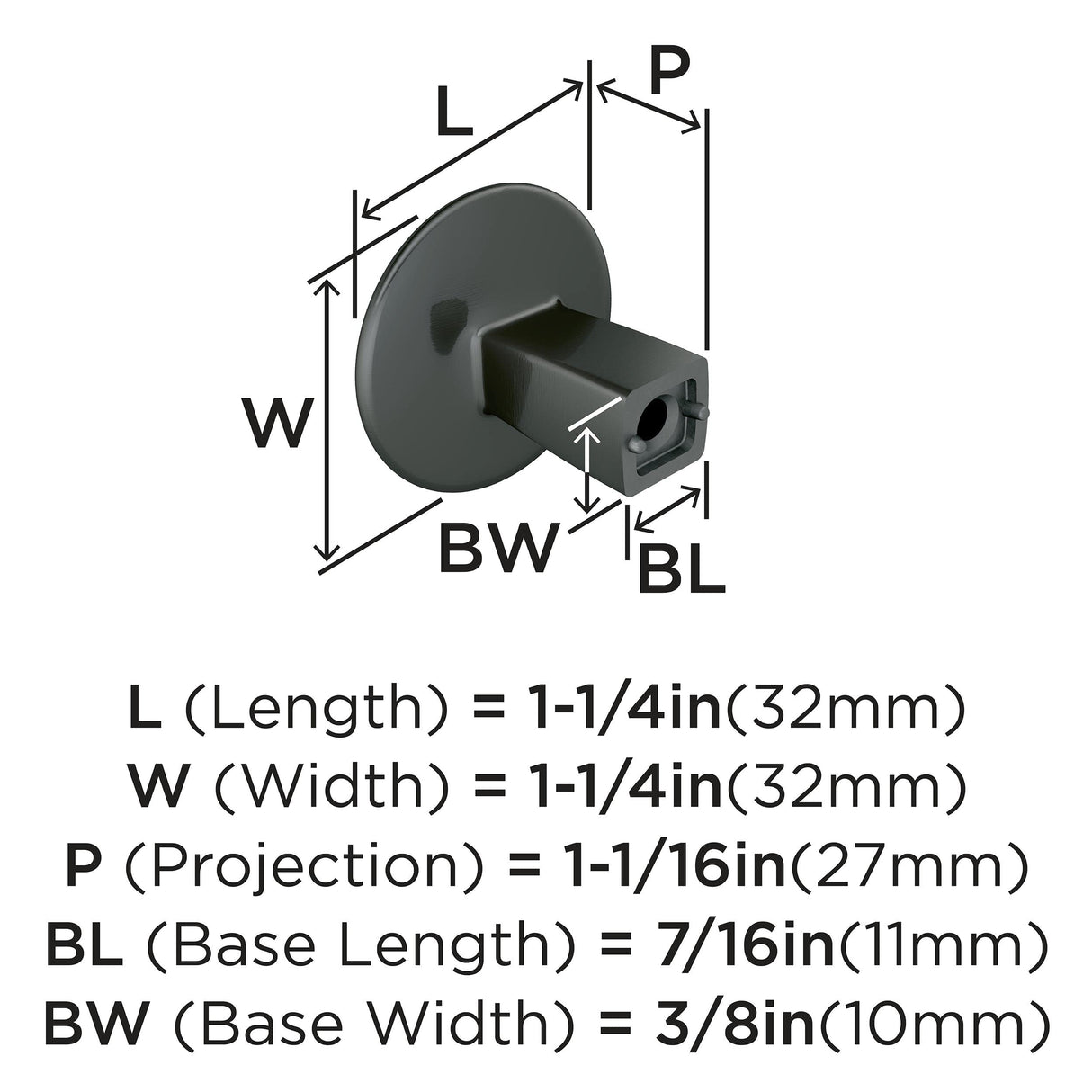 Amerock Cabinet Knob Graphite 1-1/4 inch (32 mm) Diameter Riva 1 Pack Drawer Knob Cabinet Hardware