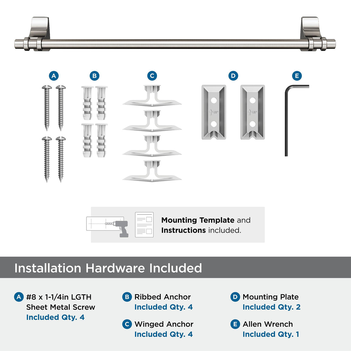 Amerock BH36053G10 Brushed Nickel Towel Bar 18 in (457 mm) Towel Rack Davenport Bathroom Towel Holder Bathroom Hardware Bath Accessories