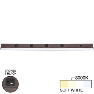 Task Lighting LP36QD12NDBBZ30 36-1/2" 1200 Lumen Direct Voltage DV Lighted Power Strip, Bronze Finish, Black Receptacles, 3000K Soft White