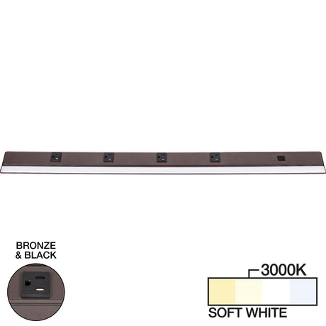 Task Lighting LP36QD12NDBBZ30 36-1/2" 1200 Lumen Direct Voltage DV Lighted Power Strip, Bronze Finish, Black Receptacles, 3000K Soft White