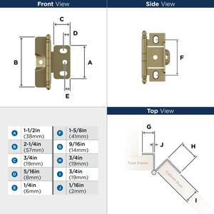 Amerock PK3175TBBBZ Cabinet Hinge 3/4 in. (19 mm) Door Thickness Full Inset Full Wrap Ball Tip Golden Champagne Kitchen Cabinet Door Hinge Single Hinge Functional Hardware