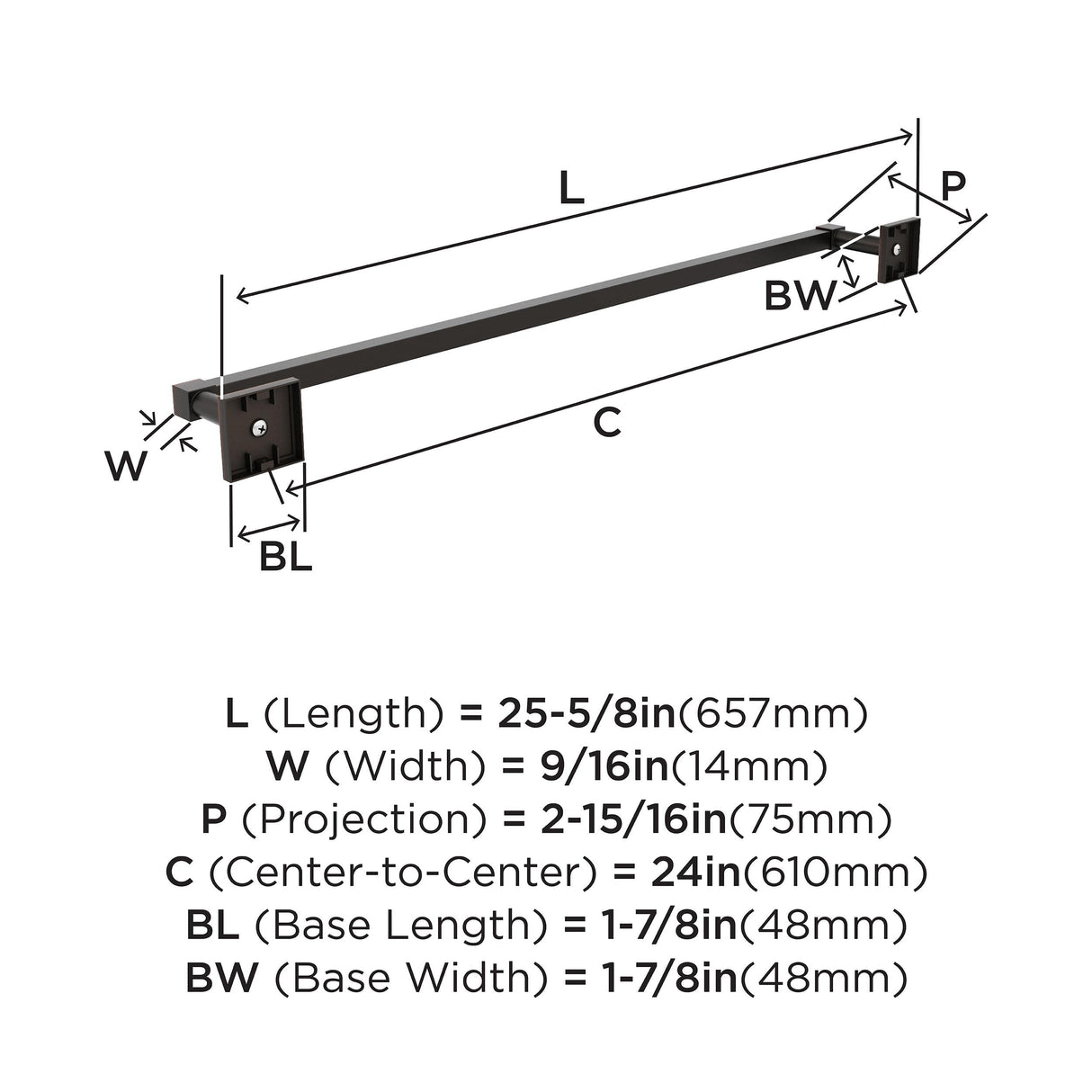 Amerock BH36074ORB Oil Rubbed Bronze Towel Bar 24 in (610 mm) Towel Rack Appoint Bathroom Towel Holder Bathroom Hardware Bath Accessories