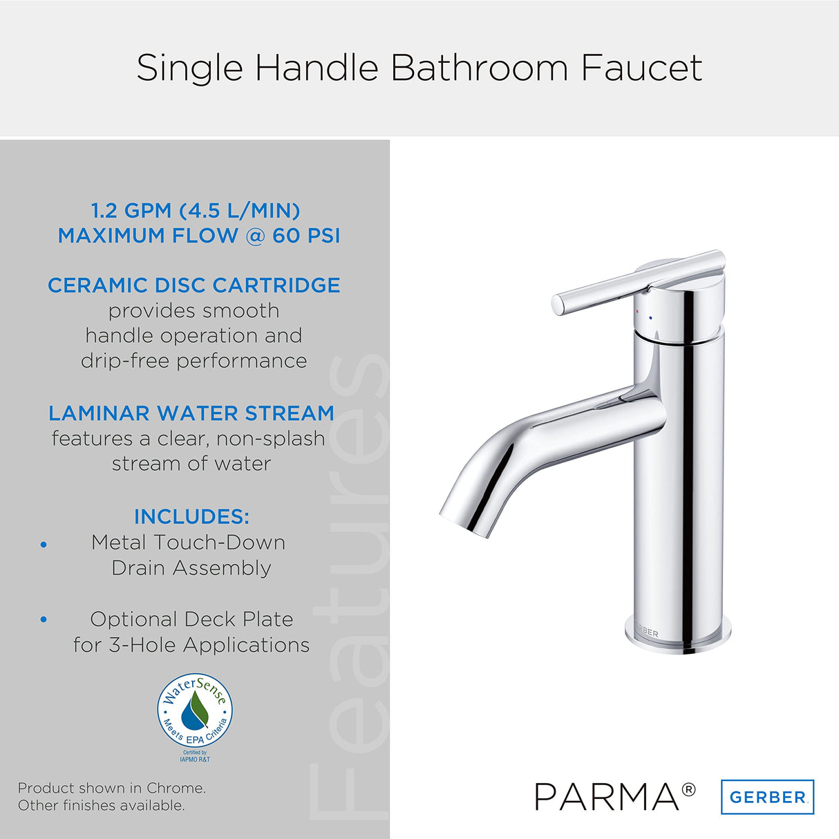 Gerber D225458BN Parma Single Handle Bathroom Faucet With Metal Touch Down Drain ...