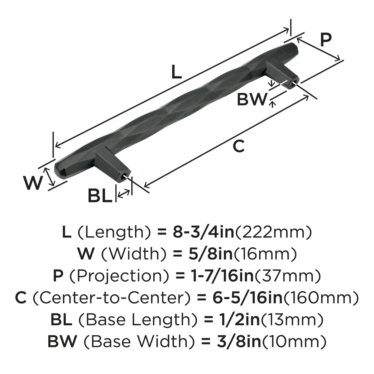Amerock Cabinet Pull Black Bronze 6-5/16 inch (160 mm) Center to Center St. Vincent 1 Pack Drawer Pull Drawer Handle Cabinet Hardware