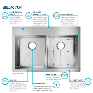 Elkay Crosstown ECTSRA33229TBG0 Equal Double Bowl Dual Mount Stainless Steel Kitchen Sink Kit with Aqua Divide