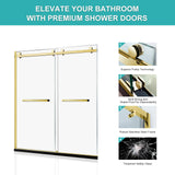 Milano Double Sliding Shower Door, 60 in.W x 74 in.H Framed Shower Door 5/16"(8mm) Clear Tempered Glass, 18 inch Pull Handle, Stainless Steel Hardware, Matte Black Finished