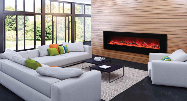Amantii WM-FM-72-8123-BG Wall Mount/ Flush Mount Smart Electric  72" Indoor / Outdoor WiFi Enabled Fireplace , Featuring a MultiFunction Remote Control , Multi Speed Flame Motor
