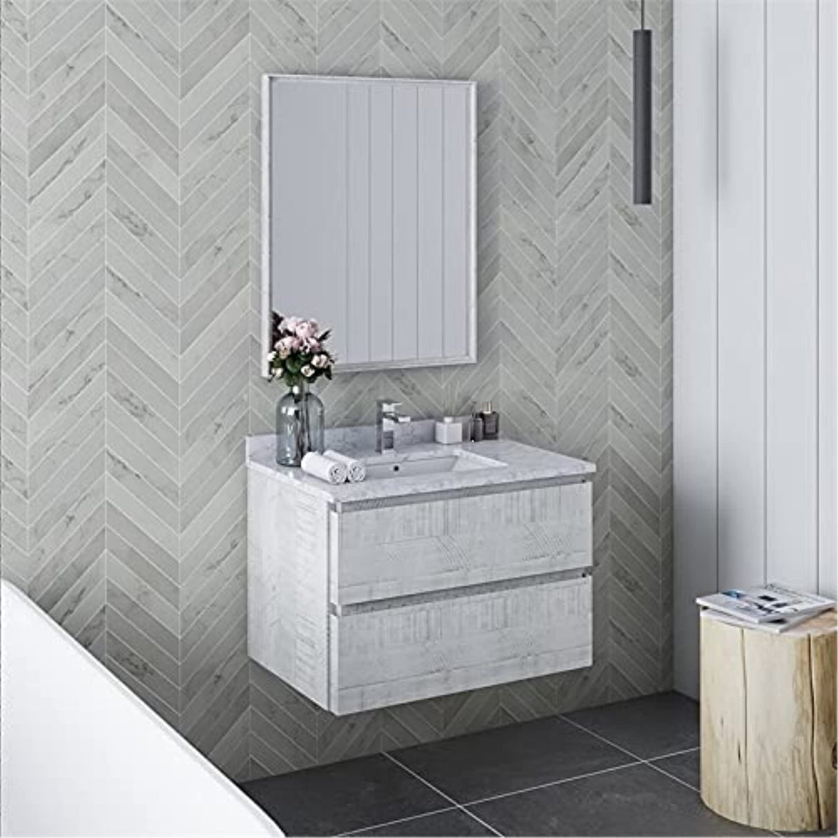 Fresca FVN3130RWH Fresca Formosa 30" Wall Hung Modern Bathroom Vanity w/ Mirror in Rustic White