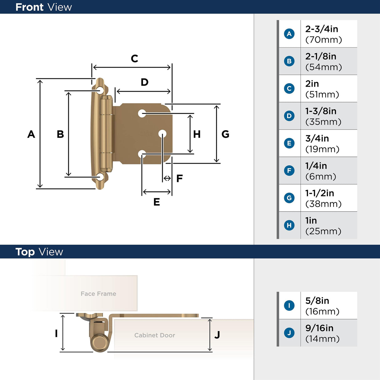 Amerock BPR7629CZ Face Frame Cabinet Hinge Variable Overlay Self Closing Face Mount Champagne Bronze Kitchen Cabinet Door Hinge 1 Pair/2 Pack Functional Hardware