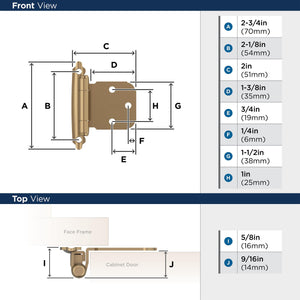 Amerock BPR7629CZ Face Frame Cabinet Hinge Variable Overlay Self Closing Face Mount Champagne Bronze Kitchen Cabinet Door Hinge 1 Pair/2 Pack Functional Hardware