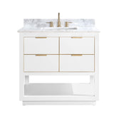 Avanity Allie 37 in. Vanity Combo in White with Gold Trim and Carrara White Marble Top 