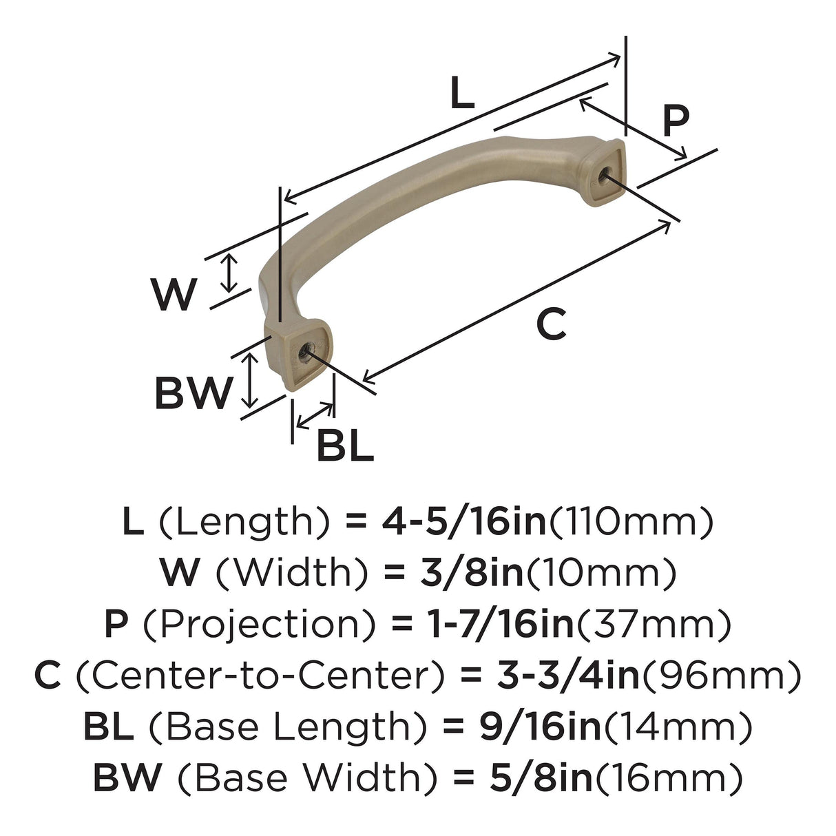 Amerock Cabinet Pull Golden Champagne 3-3/4 inch (96 mm) Center to Center Revitalize 1 Pack Drawer Pull Drawer Handle Cabinet Hardware