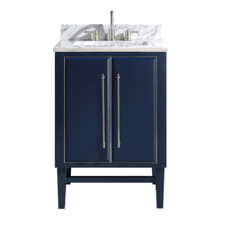 Avanity Mason 25 in. Vanity Combo in Navy Blue with Silver Trim and Carrara White Marble Top