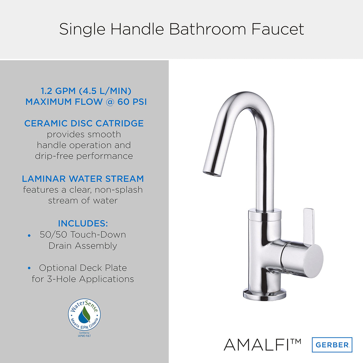 Gerber D222530 Chrome Amalfi Single Handle Lavatory Faucet
