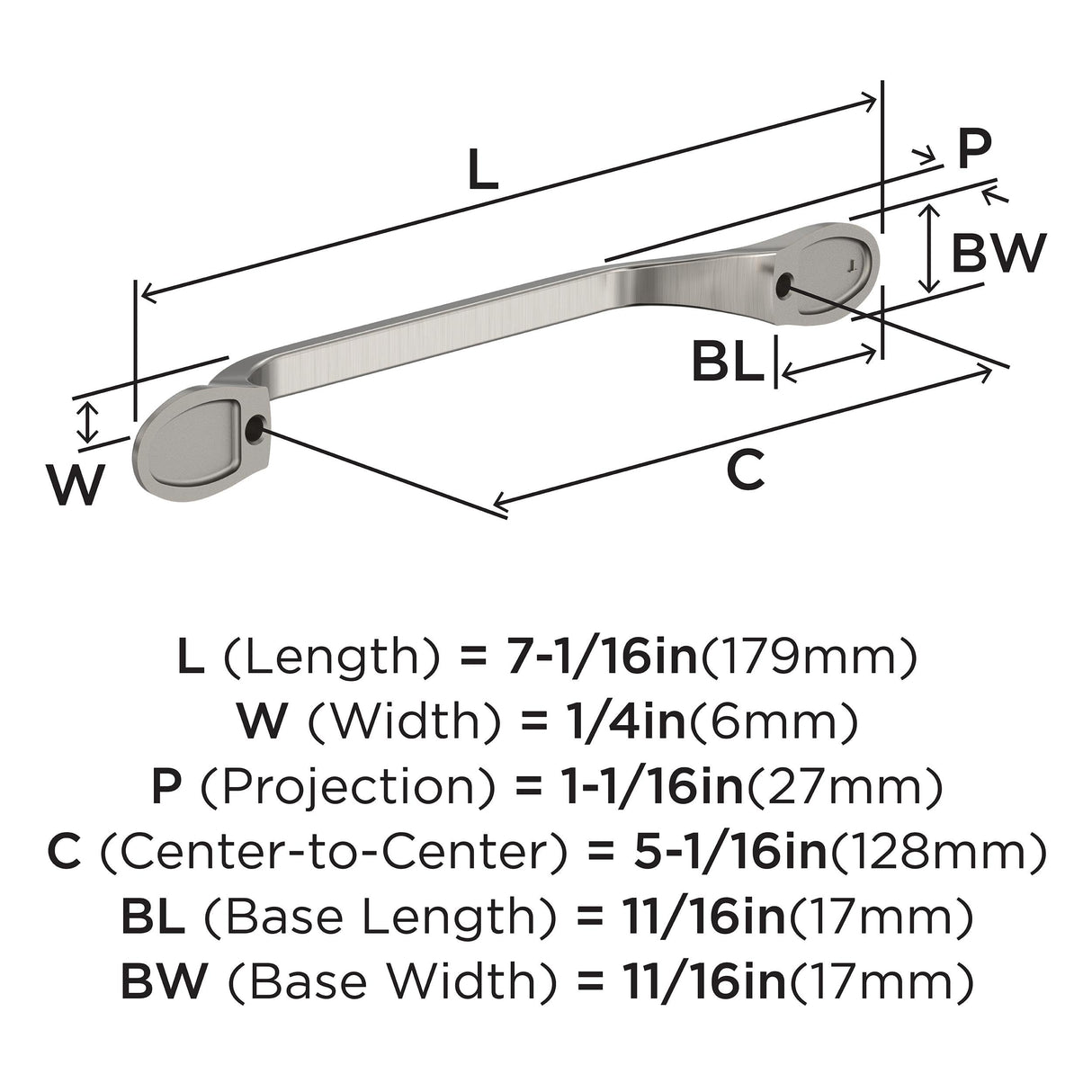 Amerock BP2193726 Polished Chrome Cabinet Pull 5-1/16 inch (128mm) Center-to-Center Cabinet Hardware Ravino Furniture Hardware Drawer Pull