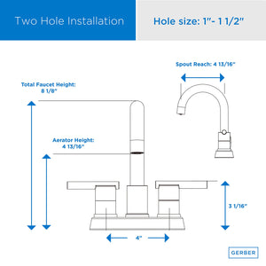 Gerber D307058 Parma Two Handle Centerset Bathroom Faucet With Metal Touch DOWN...
