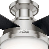 Hunter Fan Dempsey Low Profile Ceiling Fans with Lights and Remote, Flush Mount Ceiling Fan with Lights, Metal, Brushed Nickel Finish, 44 Inch LED