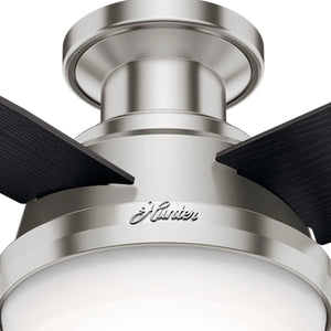 Hunter Fan Dempsey Low Profile Ceiling Fans with Lights and Remote, Flush Mount Ceiling Fan with Lights, Metal, Brushed Nickel Finish, 44 Inch LED