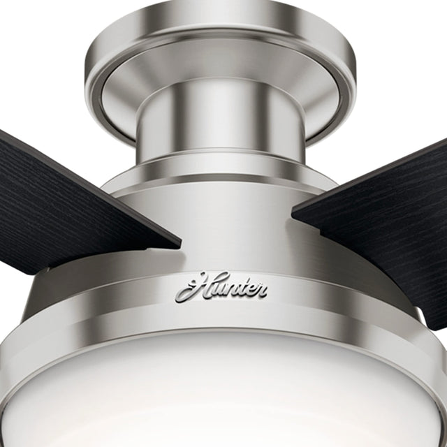 Hunter Fan Dempsey Low Profile Ceiling Fans with Lights and Remote, Flush Mount Ceiling Fan with Lights, Metal, Brushed Nickel Finish, 44 Inch LED