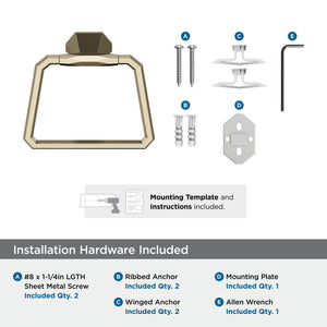 Amerock BH36042BBZ Golden Champagne Towel Ring 5-9/16 in (141 mm) Length Towel Holder St. Vincent Hand Towel Holder for Bathroom Wall Small Kitchen Towel Holder Bath Accessories