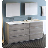 Fresca FVN93-301230HA-D Fresca Lazzaro 72" Glossy Ash Gray Free Standing Double Sink Modern Bathroom Vanity w/ Medicine Cabinet