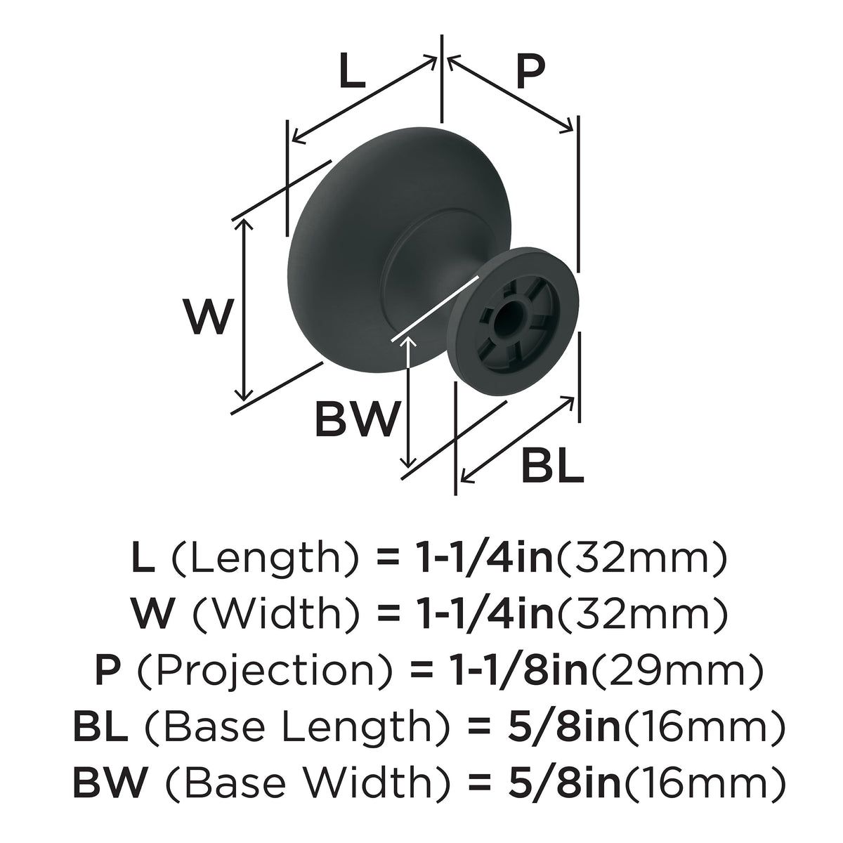 Amerock Cabinet Knob Matte Black 1-1/4 inch (32 mm) Diameter Era 1 Pack Drawer Knob Cabinet Hardware