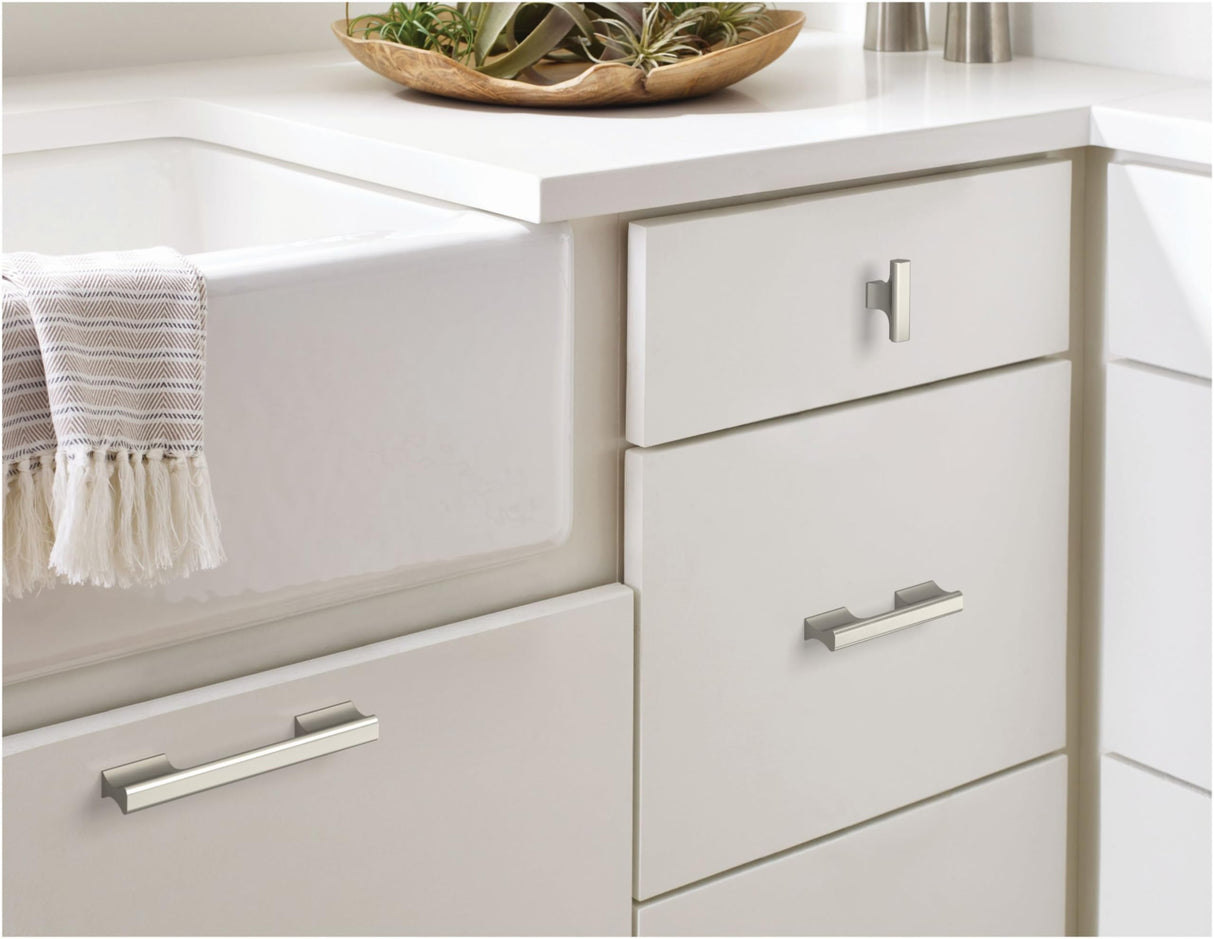 Amerock Cabinet Pull Satin Nickel 3-3/4 inch (96 mm) Center-to-Center Status 1 Pack Drawer Pull Cabinet Handle Cabinet Hardware