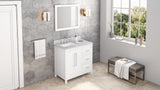 Jeffrey Alexander VKITCAD36WHBOR 36" White Cade Vanity, left offset, Boulder Vanity Cultured Marble Vanity Top, undermount rectangle bowl